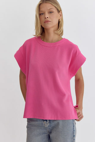Ruffled + Ribbed Blouse {Hot Pink}