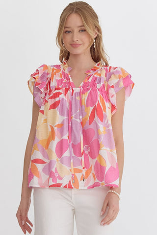 Ruffled + Ribbed Blouse {Hot Pink}