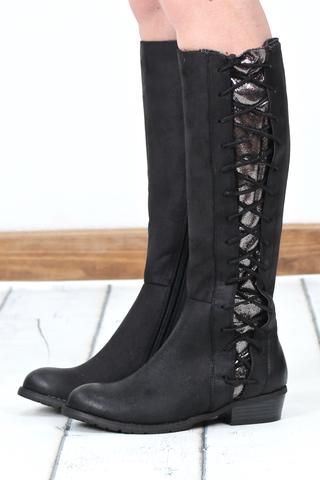 Very G: Very Strippy Heeled Suede Boot {Black}