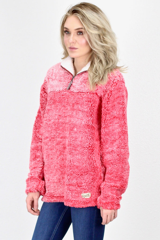 Luxury Quarter Zip Frosted Sherpa w/ Pockets {Red}