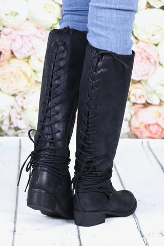 Very G: Very Strippy Heeled Suede Boot {Black}
